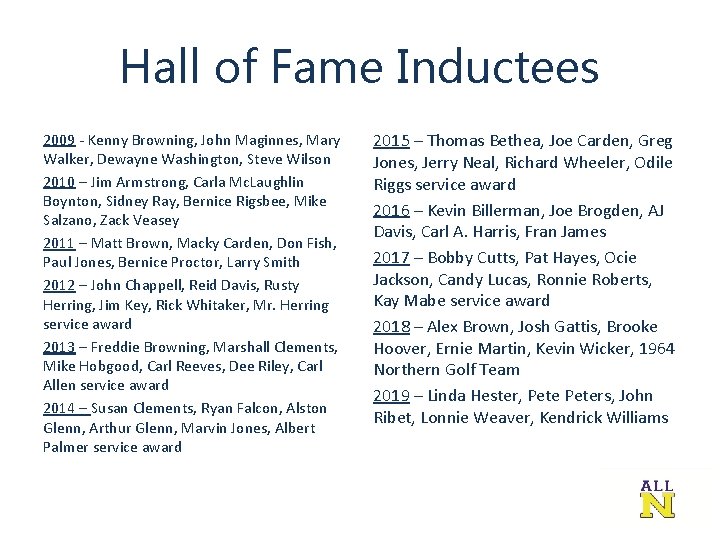 Hall of Fame Inductees 2009 - Kenny Browning, John Maginnes, Mary Walker, Dewayne Washington,