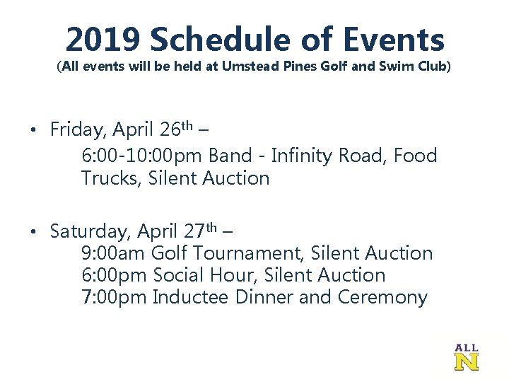 2019 Schedule of Events (All events will be held at Umstead Pines Golf and