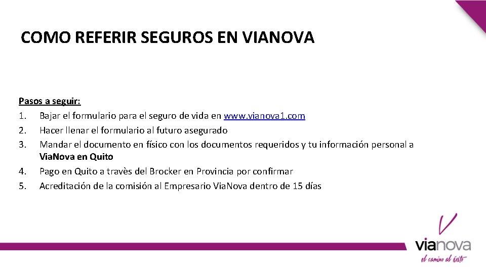 COMO REFERIR SEGUROS EN VIANOVA Pasos a seguir: 1. Bajar el formulario para el