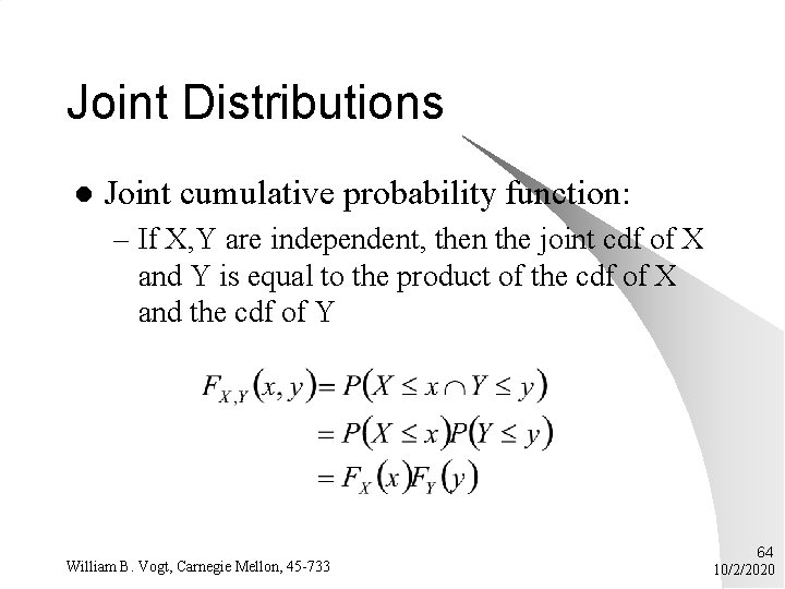 45 733 Lecture 3 Chapter 4 Discrete Random