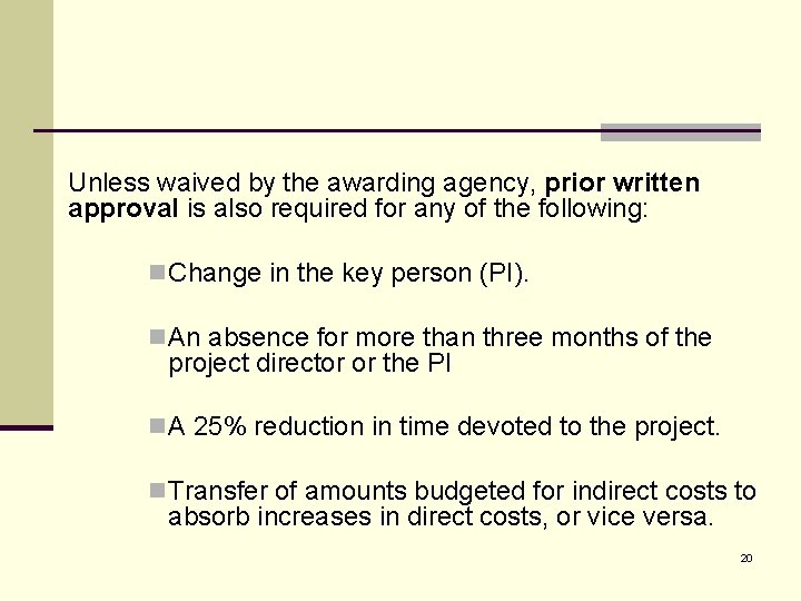 Unless waived by the awarding agency, prior written approval is also required for any