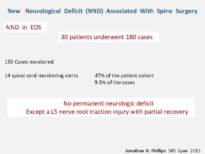 New Neurological Deficit (NND) Associated With Spine Surgery NND in EOS 30 patients underwent