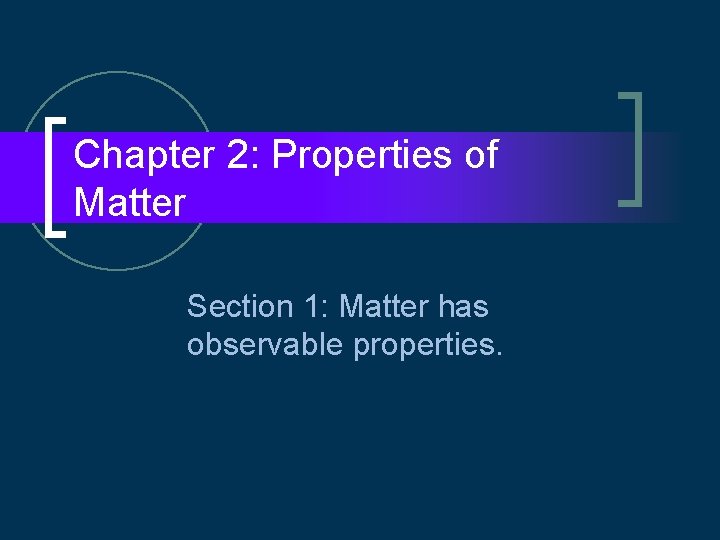 Chapter 2: Properties of Matter Section 1: Matter has observable properties. 