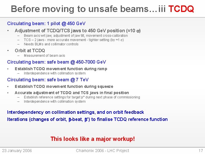 Before moving to unsafe beams…iii TCDQ Circulating beam: 1 pilot @ 450 Ge. V