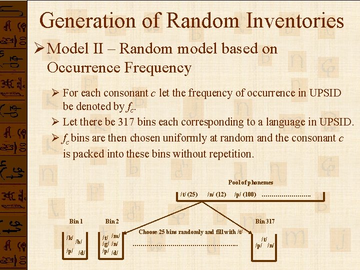 Generation of Random Inventories Ø Model II – Random model based on Occurrence Frequency Generation of Random Inventories Ø Model II – Random model based on Occurrence Frequency