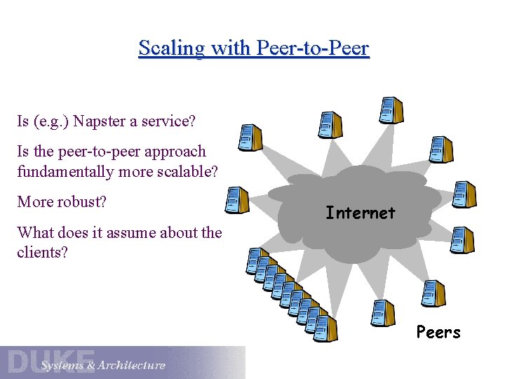 Scaling with Peer-to-Peer Is (e. g. ) Napster a service? Is the peer-to-peer approach