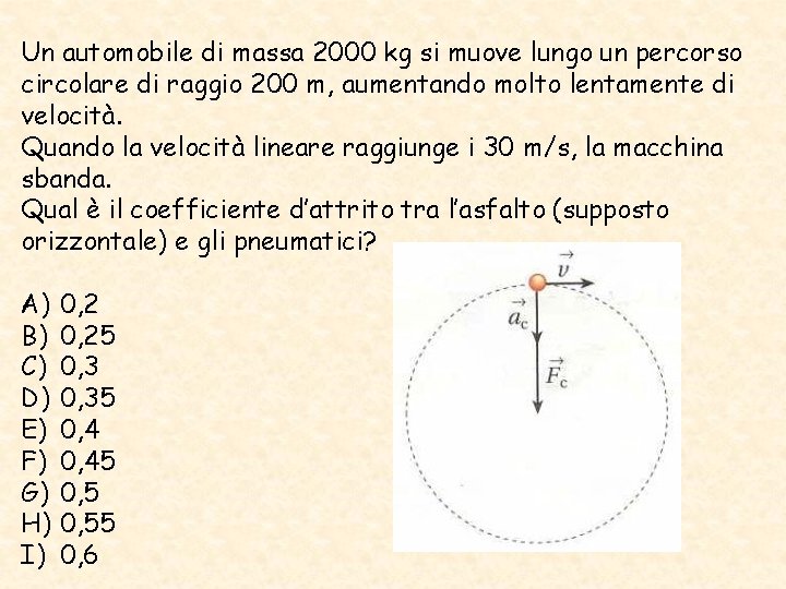 Un automobile di massa 2000 kg si muove lungo un percorso circolare di raggio
