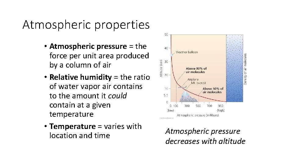 Atmospheric properties • Atmospheric pressure = the force per unit area produced by a