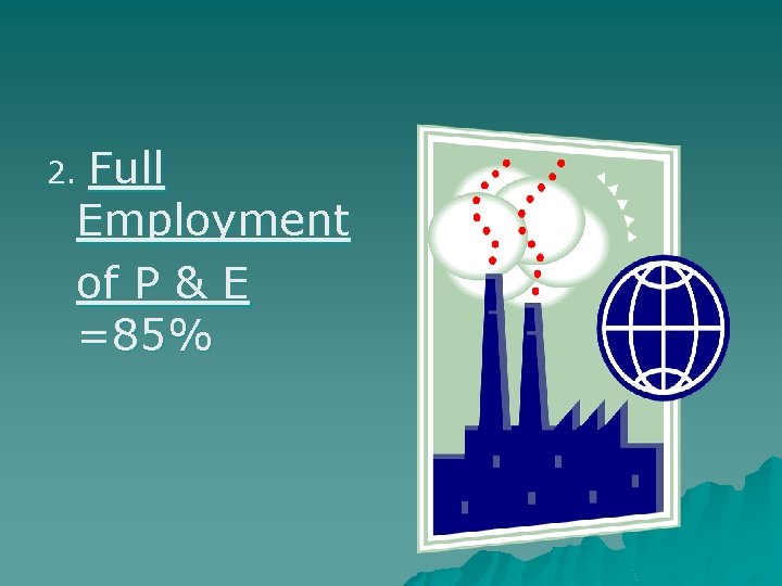 Full Employment of P & E =85% 2. 