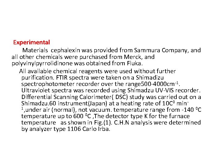 Experimental Materials cephalexin was provided from Sammura Company, and all other chemicals were purchased