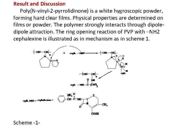 Result and Discussion Poly(N-vinyl-2 -pyrrolidinone) is a white hygroscopic powder, forming hard clear films.