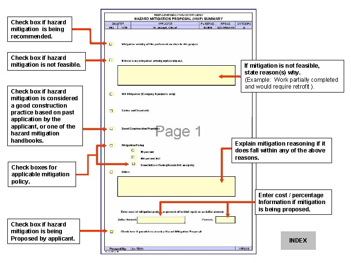 Check box if hazard mitigation is being recommended. Check box if hazard mitigation is