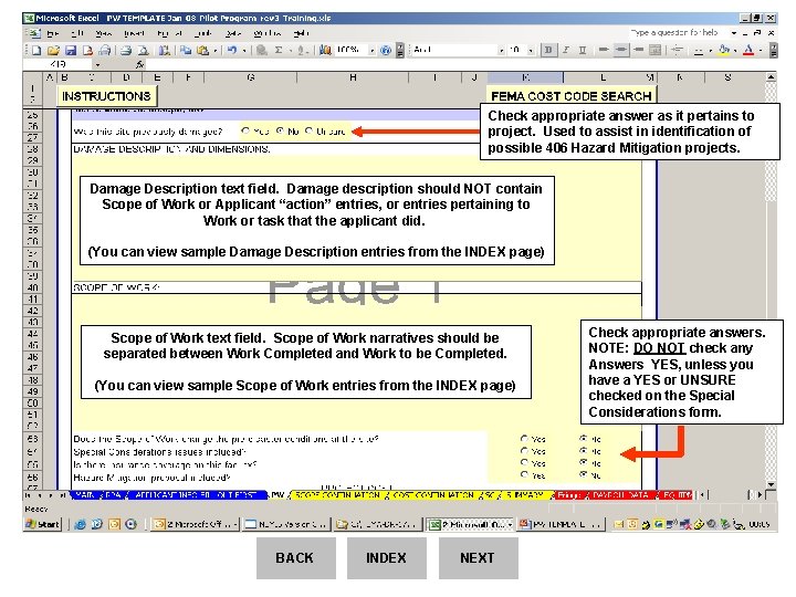 Check appropriate answer as it pertains to project. Used to assist in identification of