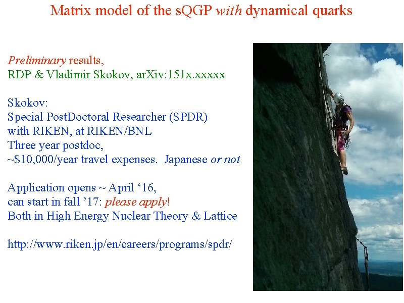 Matrix model of the s. QGP with dynamical quarks Preliminary results, RDP & Vladimir