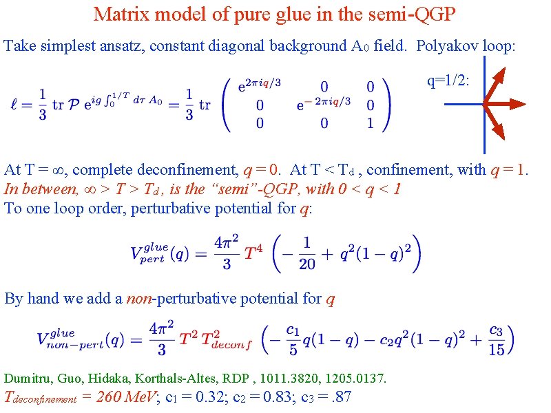 Matrix model of pure glue in the semi-QGP Take simplest ansatz, constant diagonal background