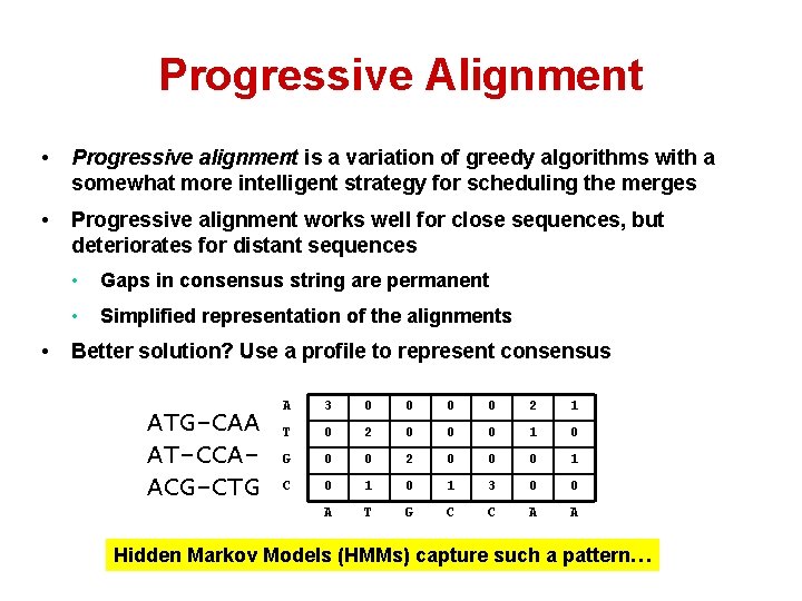 Progressive Alignment • Progressive alignment is a variation of greedy algorithms with a somewhat Progressive Alignment • Progressive alignment is a variation of greedy algorithms with a somewhat