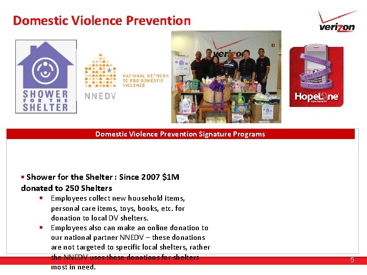 Domestic Violence Prevention Signature Programs § Shower for the Shelter : Since 2007 $1