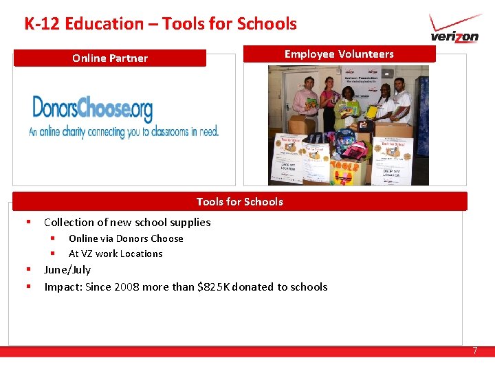 K-12 Education – Tools for Schools Employee Volunteers Online Partner Tools for Schools §