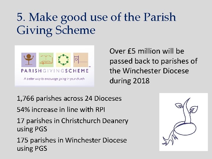 5. Make good use of the Parish Giving Scheme Over £ 5 million will