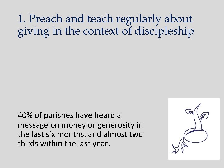 1. Preach and teach regularly about giving in the context of discipleship 40% of