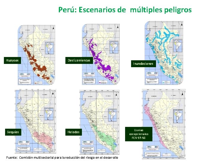 Perú: Escenarios de múltiples peligros Huaycos Sequías Deslizamientos Heladas Fuente: Comisión multisectorial para la Perú: Escenarios de múltiples peligros Huaycos Sequías Deslizamientos Heladas Fuente: Comisión multisectorial para la