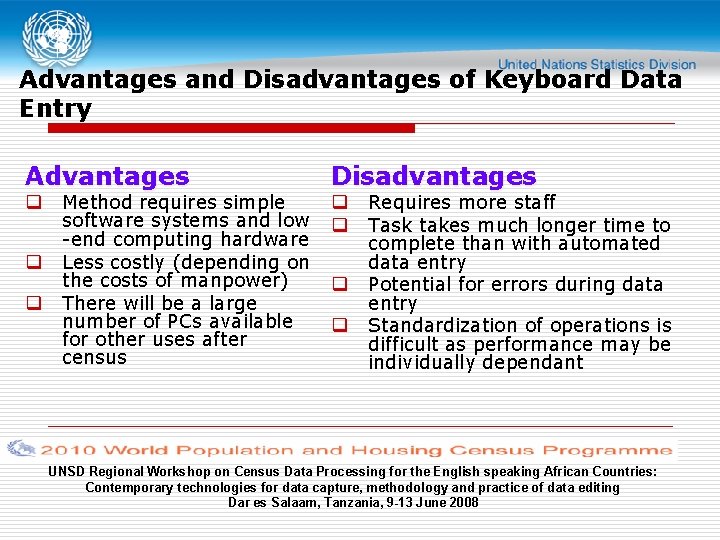 Advantages and Disadvantages of Keyboard Data Entry Advantages q q q Method requires simple