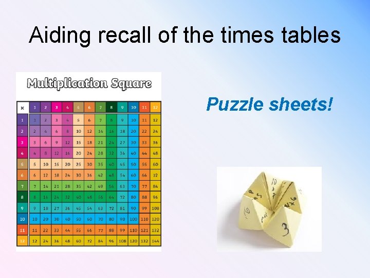 Aiding recall of the times tables Puzzle sheets! 