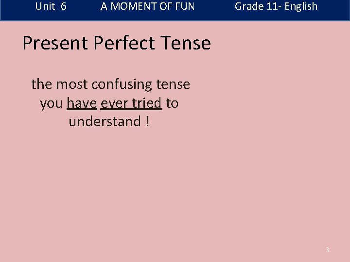Unit 6 A MOMENT OF FUN Grade 11 - English Present Perfect Tense the