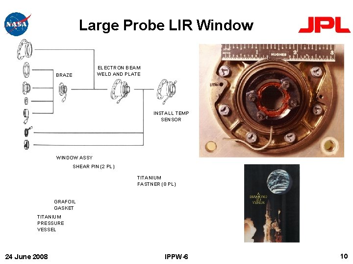 Large Probe LIR Window BRAZE ELECTRON BEAM WELD AND PLATE INSTALL TEMP SENSOR WINDOW