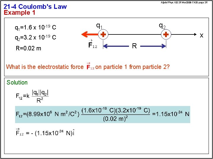 Aljalal-Phys. 102 -25 Mar 2008 -Ch 20 -page 25 21 -4 Coulomb's Law Example