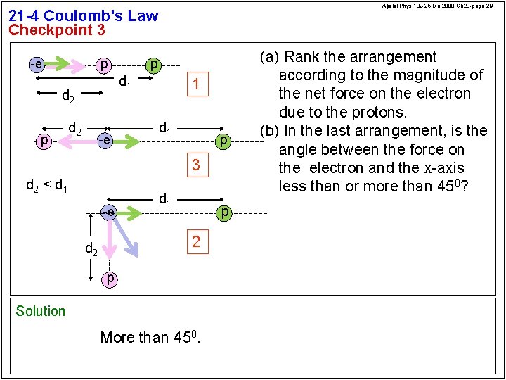 Aljalal-Phys. 102 -25 Mar 2008 -Ch 20 -page 29 21 -4 Coulomb's Law Checkpoint