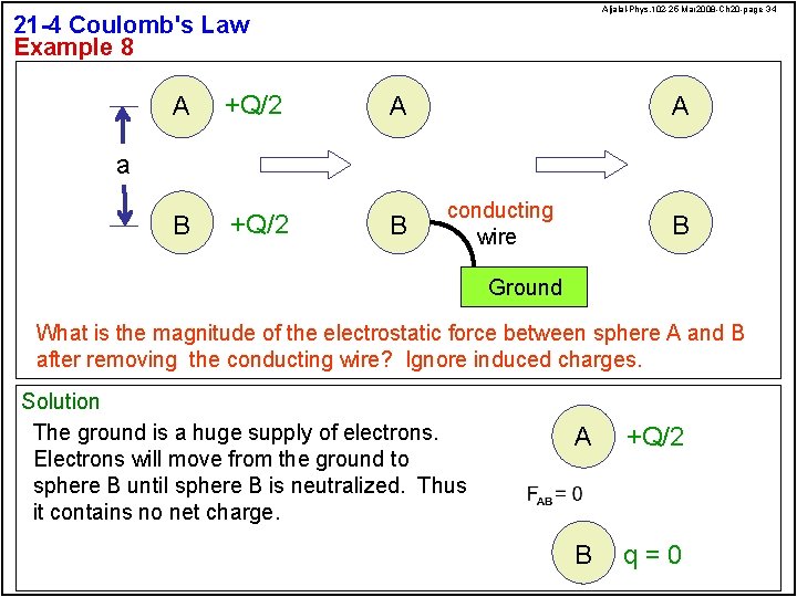 Aljalal-Phys. 102 -25 Mar 2008 -Ch 20 -page 34 21 -4 Coulomb's Law Example