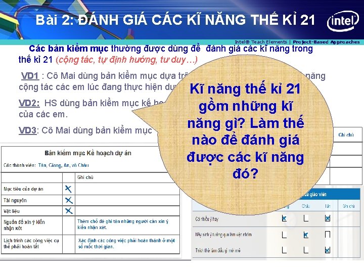 Bài 2: ĐÁNH GIÁ CÁC KĨ NĂNG THẾ KỈ 21 Intel® Teach Elements |