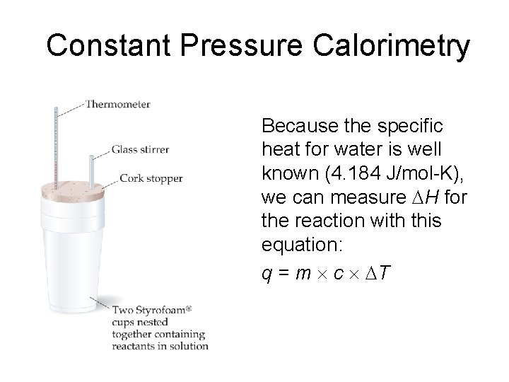 Constant Pressure Calorimetry Because the specific heat for water is well known (4. 184