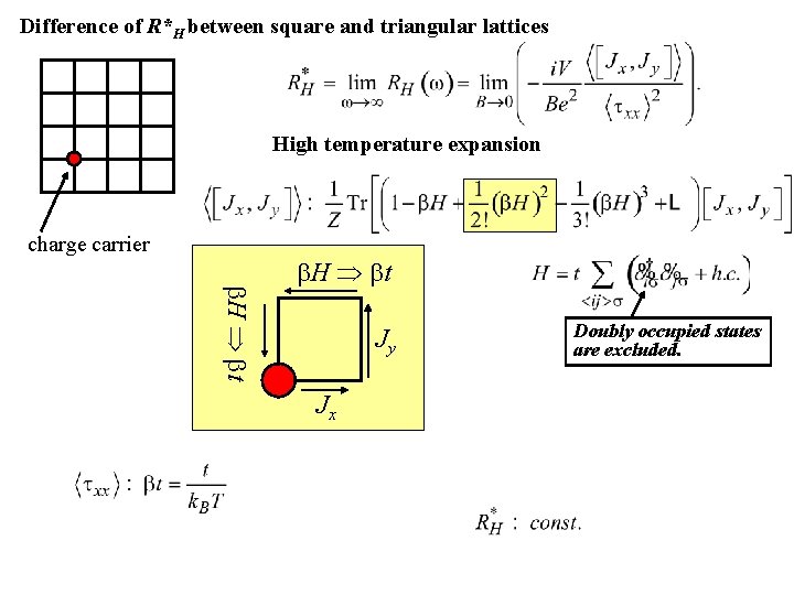 Difference of R*H between square and triangular lattices High temperature expansion charge carrier b. Difference of R*H between square and triangular lattices High temperature expansion charge carrier b.