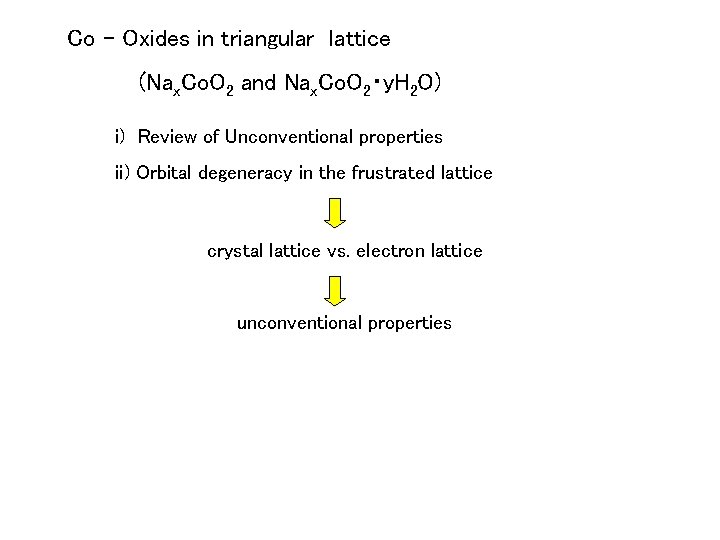 Co - Oxides in triangular lattice (Nax. Co. O 2 and Nax. Co. O Co - Oxides in triangular lattice (Nax. Co. O 2 and Nax. Co. O