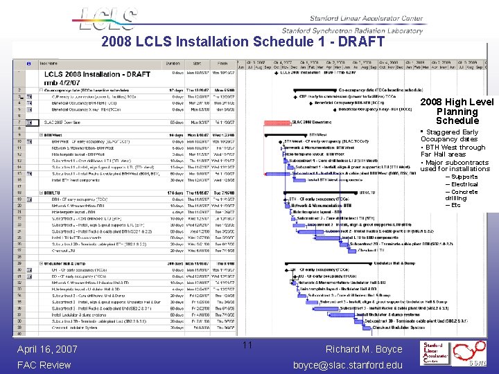 2008 LCLS Installation Schedule 1 - DRAFT 2008 High Level Planning Schedule • Staggered