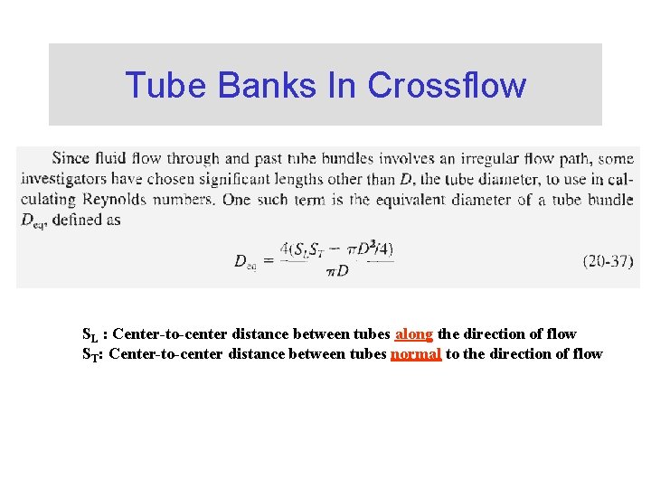 Tube Banks In Crossflow SL : Center-to-center distance between tubes along the direction of