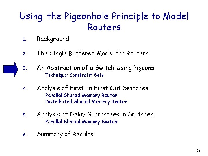 Using the Pigeonhole Principle to Model Routers 1. Background 2. The Single Buffered Model