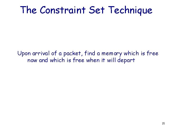 The Constraint Set Technique Upon arrival of a packet, find a memory which is