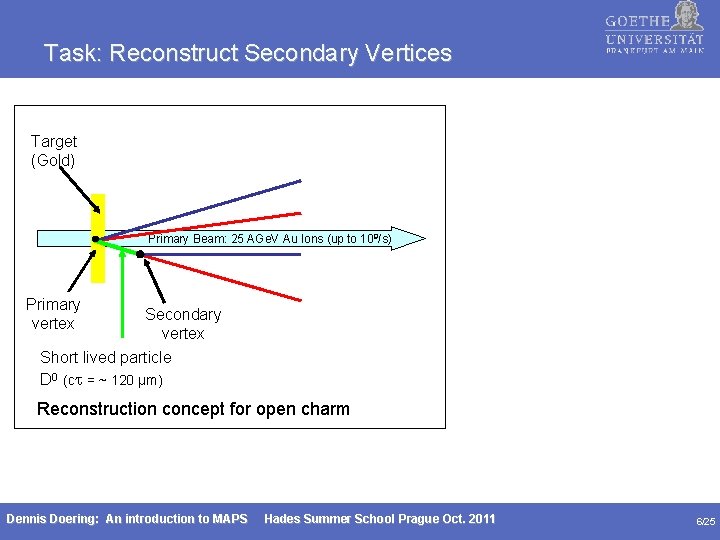 Task: Reconstruct Secondary Vertices Target (Gold) Primary Beam: 25 AGe. V Au Ions (up