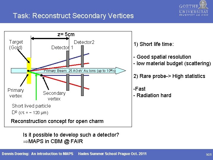 Task: Reconstruct Secondary Vertices zz= 5 cm Target (Gold) Detector 2 Detector 1 1)