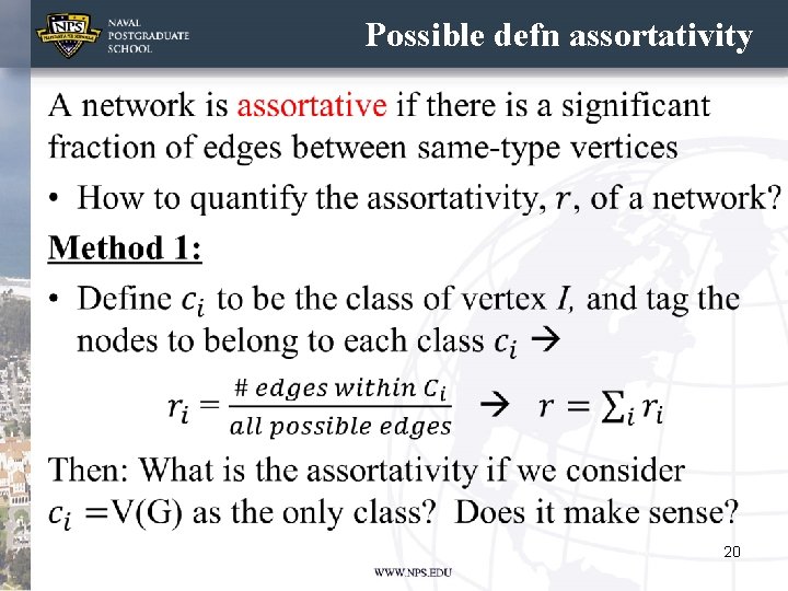 Possible defn assortativity • 20 