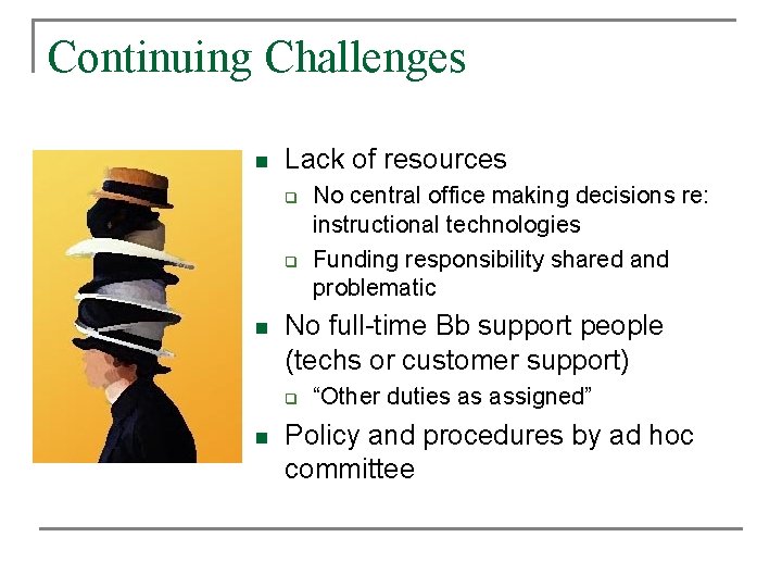Continuing Challenges n Lack of resources q q n No full-time Bb support people Continuing Challenges n Lack of resources q q n No full-time Bb support people