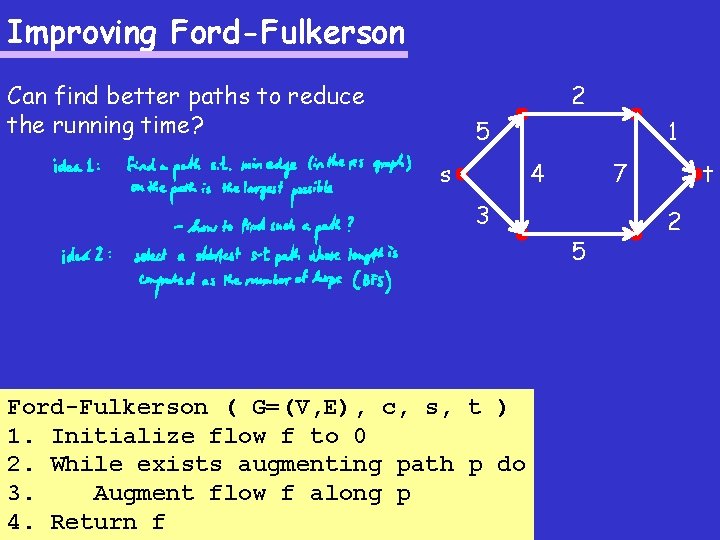 Improving Ford-Fulkerson Can find better paths to reduce the running time? 2 5 s