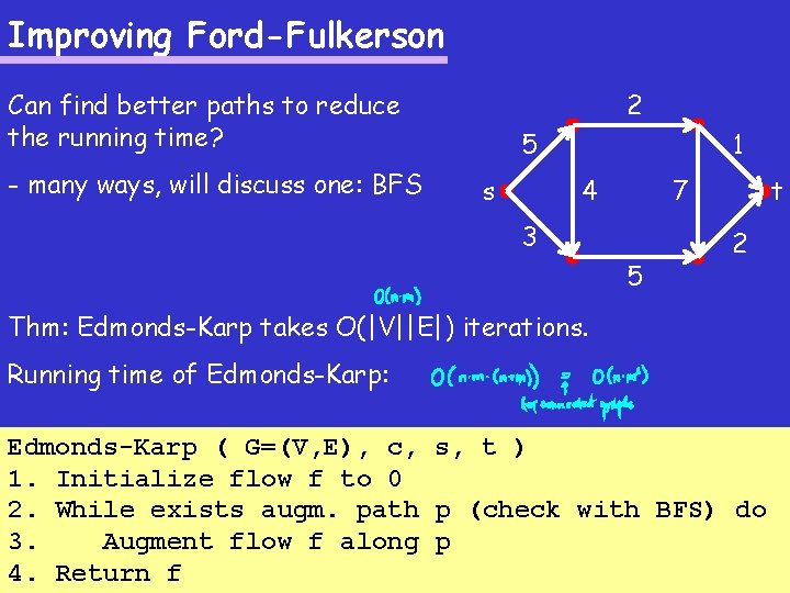 Improving Ford-Fulkerson 2 Can find better paths to reduce the running time? - many