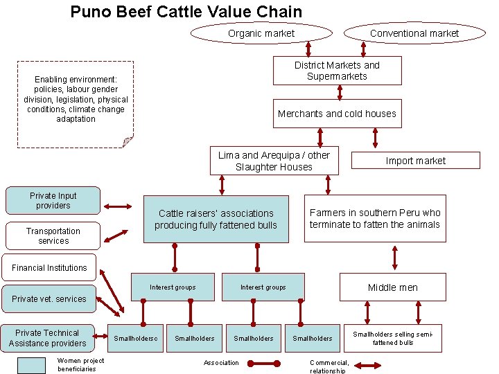 Puno Beef Cattle Value Chain Organic market Conventional market District Markets and Supermarkets Enabling