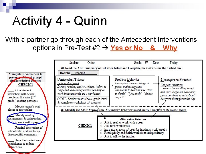 Activity 4 - Quinn With a partner go through each of the Antecedent Interventions