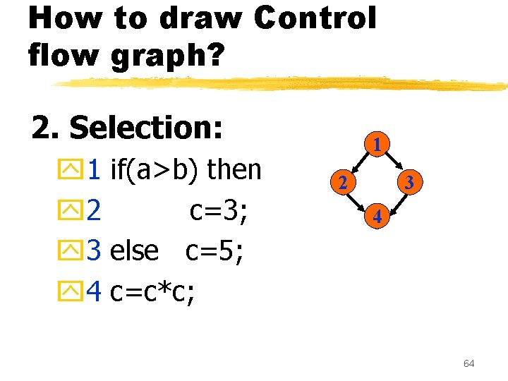 How to draw Control flow graph? 2. Selection: y 1 if(a>b) then y 2 How to draw Control flow graph? 2. Selection: y 1 if(a>b) then y 2