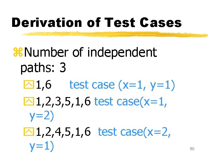 Derivation of Test Cases z. Number of independent paths: 3 y 1, 6 test Derivation of Test Cases z. Number of independent paths: 3 y 1, 6 test